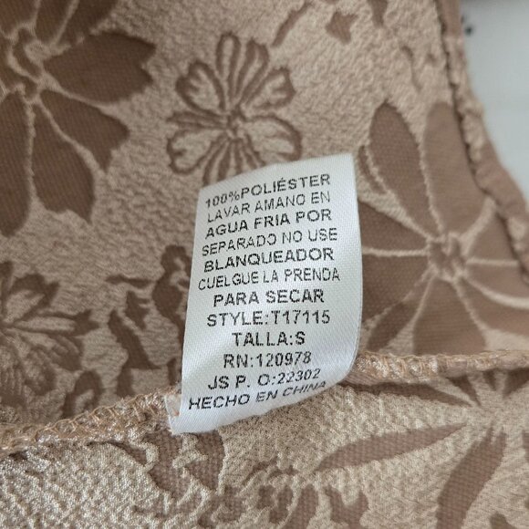 Entro VIctorian Blouse Sz Small Tan Floral Embroidred Boho Oversized Peplum Top - Picture 10 of 13